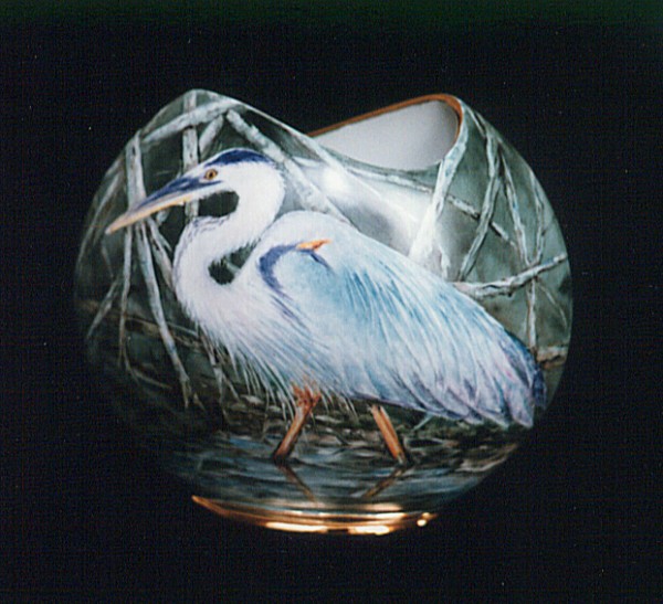 Heron Vase Painted by Joanne Currie