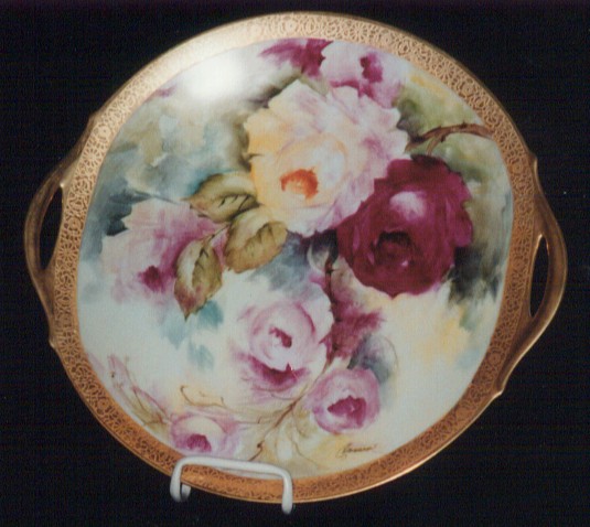 Roses Painting by Shirley Hansen (Antique White Cake Plate)