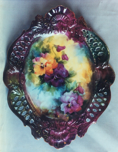 Pansies on Laced Oval Dish